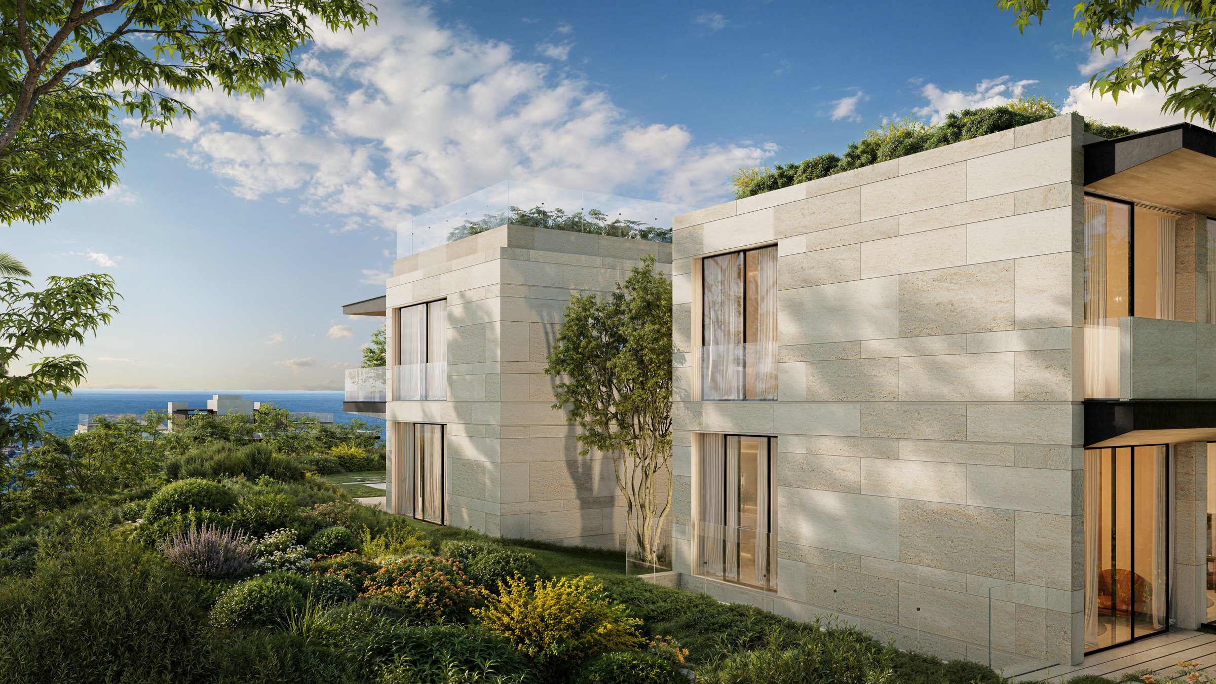 Stone façade of Armani Residences Marbella overlooking the Mediterranean