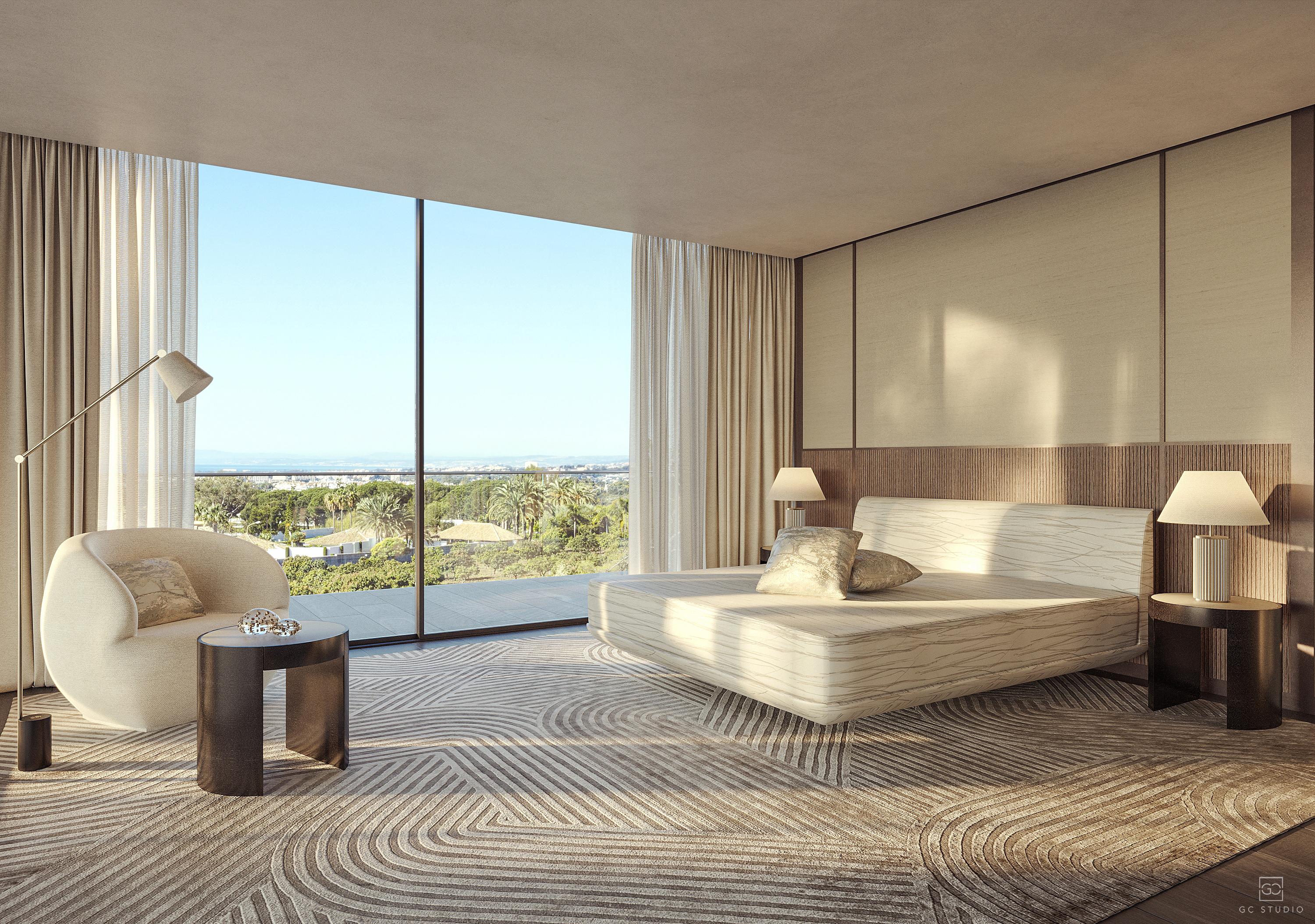Master bedroom with panoramic Mediterranean sea view